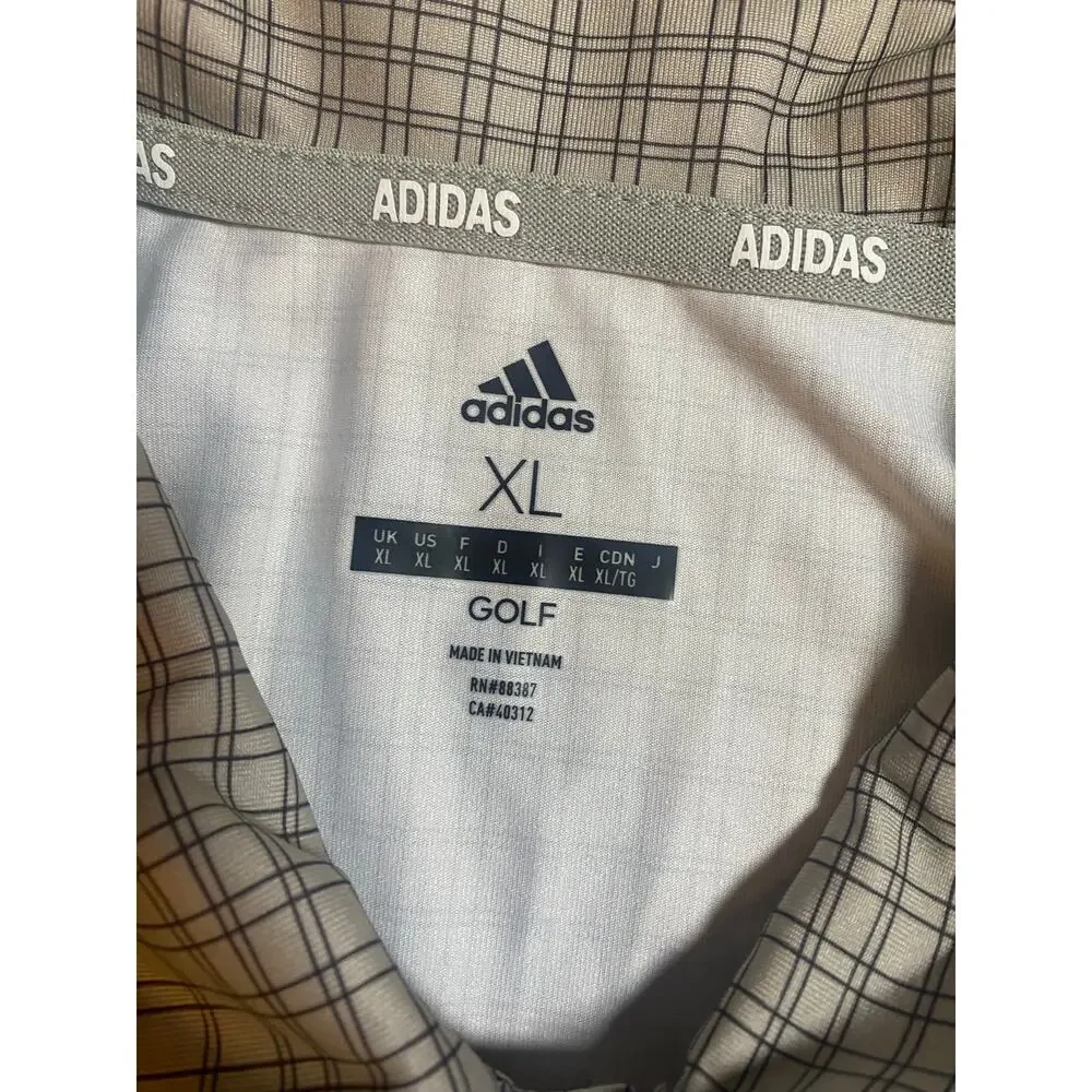 Adidas Golf Polo Shirt Men's XL Performance Climalite Plaid Check Short Sleeve